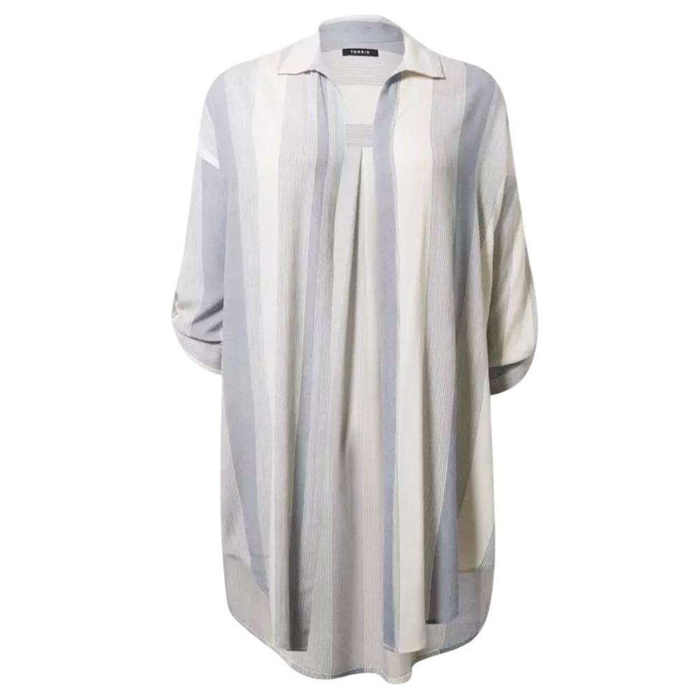 NWT Torrid Women Open Front Shirt Kimono Mix Match Stripe Dew size 2X Longline